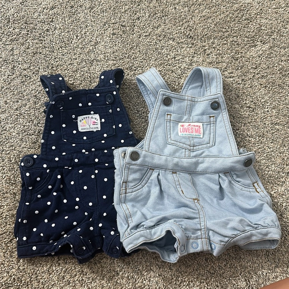 Carters baby girl overall shorts 3 months bundle set of 2